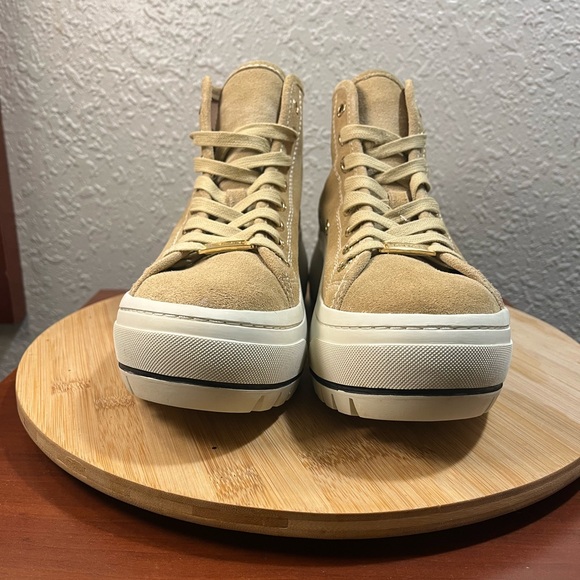 🔥 J/SLIDES GRACIE TAN BEIGE LACE-UP PLATFORM SNEAKERS WOMENS SIZE 7M - Picture 3 of 10